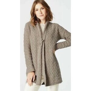 17. J. JILL Open Front Knit Alpaca Blend Cardigan Safety Pin Closure Mocha Brown